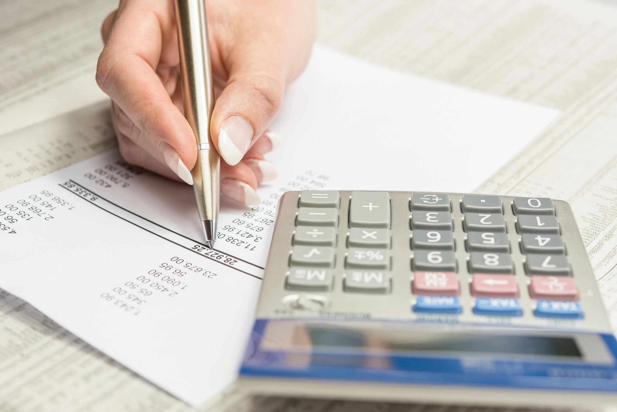 Bookkeeping financial documents on a desk